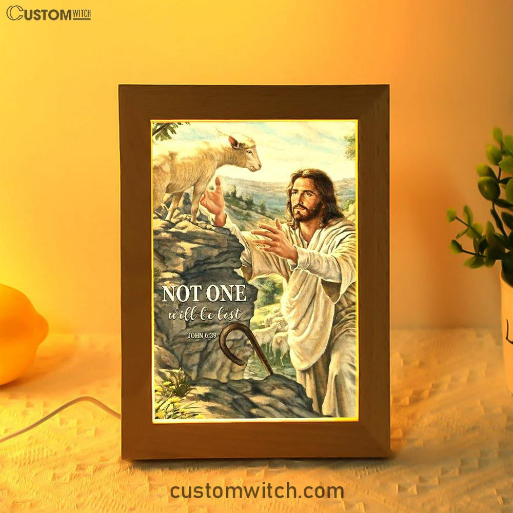 Not One Will Be Lost Jesus &amp; Lamb Frame Lamp Art - Jesus Frame Lamp Pictures - Christian Night Light