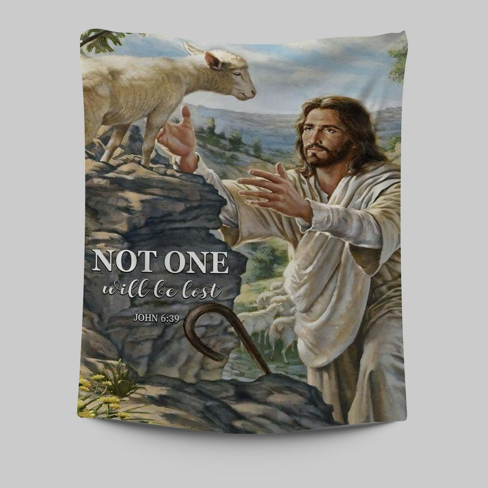 Not One Will Be Lost Jesus &amp; Lamb Tapestry Wall Art - Jesus Tapestry Pictures - Christian Tapestries Wall Art