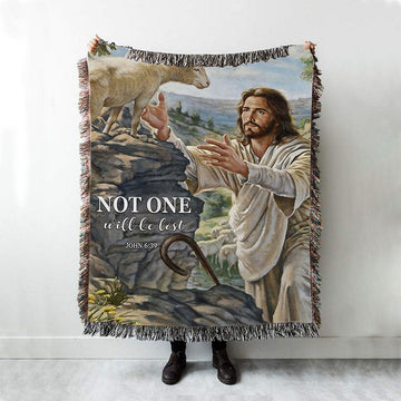 Not One Will Be Lost Jesus &amp; Lamb Woven Throw Blanket - Jesus Woven Blanket Pictures - Christian Woven Throw Blanket