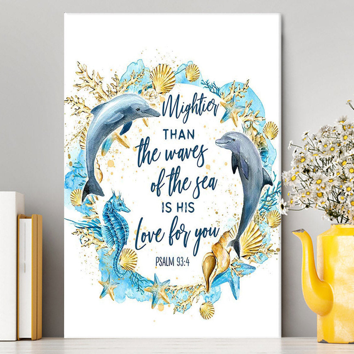 Ocean Dolphins Mightier Than The Waves Psalm 93 4 Canvas Wall Art - Christian Canvas Wall Art Decor