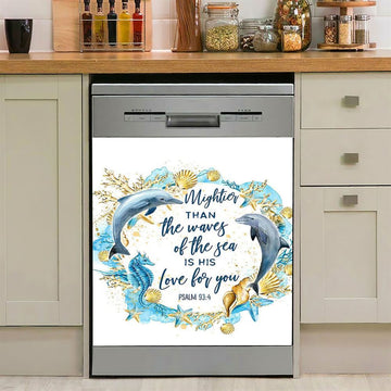 Ocean Dolphins Mightier Than The Waves Psalm 93 4 Dishwasher Cover, Christian Dishwasher Wrap