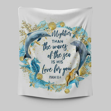 Ocean Dolphins Mightier Than The Waves Psalm 93 4 Tapestry Wall Art - Christian Tapestries Wall Art Decor