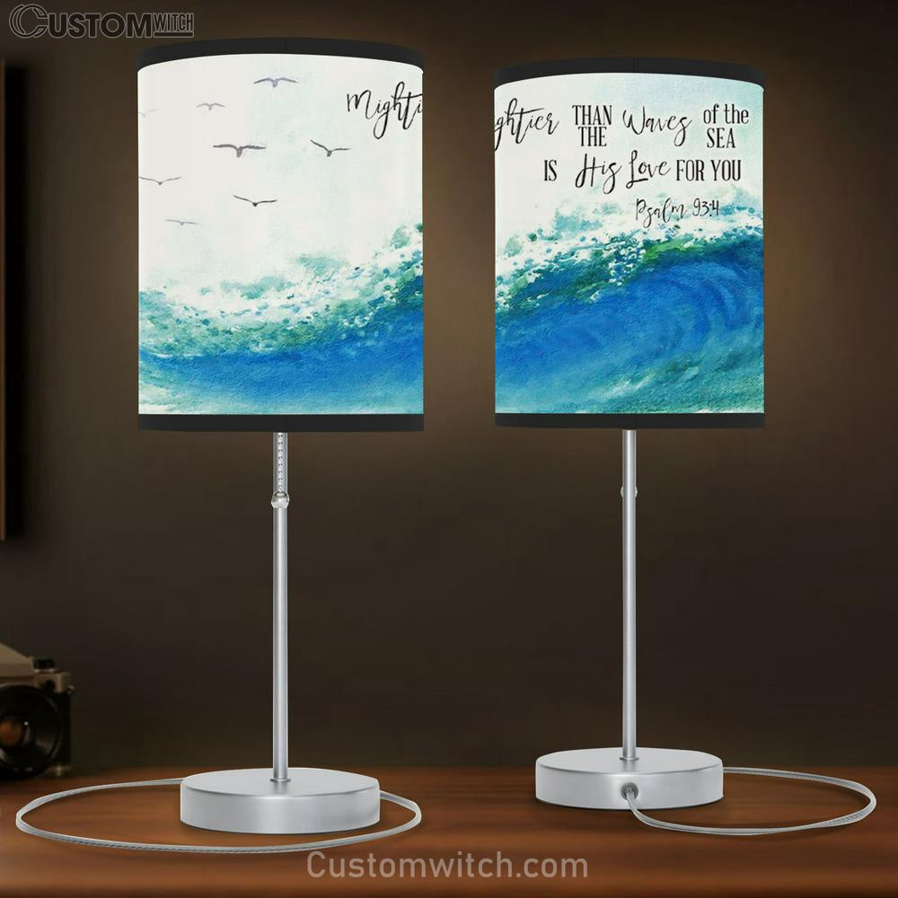 Ocean Waves - Mightier Than The Waves Of The Sea Is His Love For You - Bible Verse Table Lamp Gift - Christian Bedroom Decor