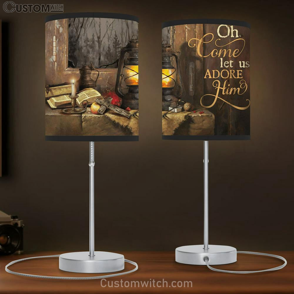 Oh Come Let Us Adore Him Candle Bible Cross Large Table Lamp - Christian Table Lamp Prints - Religious Table Lamp Art