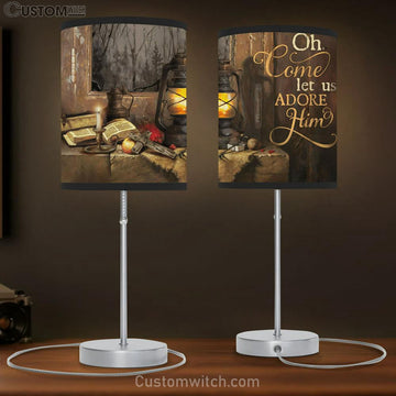 Oh Come Let Us Adore Him Candle Bible Cross Large Table Lamp - Christian Table Lamp Prints - Religious Table Lamp Art