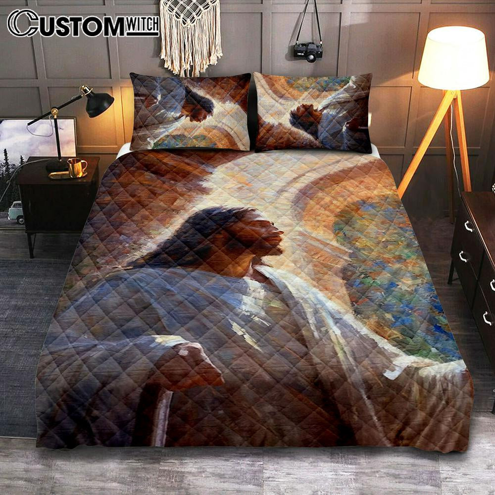 Oil Painting Of Jesus Teaching In The Temple Quilt Bedding Set Prints - Jesus Quilt Bedding Set Art - Christian Bedroom Decor