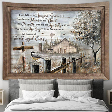 Old Barn Black I Still Believe In Amazing Grace Tapestry Art - Christian Wall Art Decor - Bible Verse Tapestry