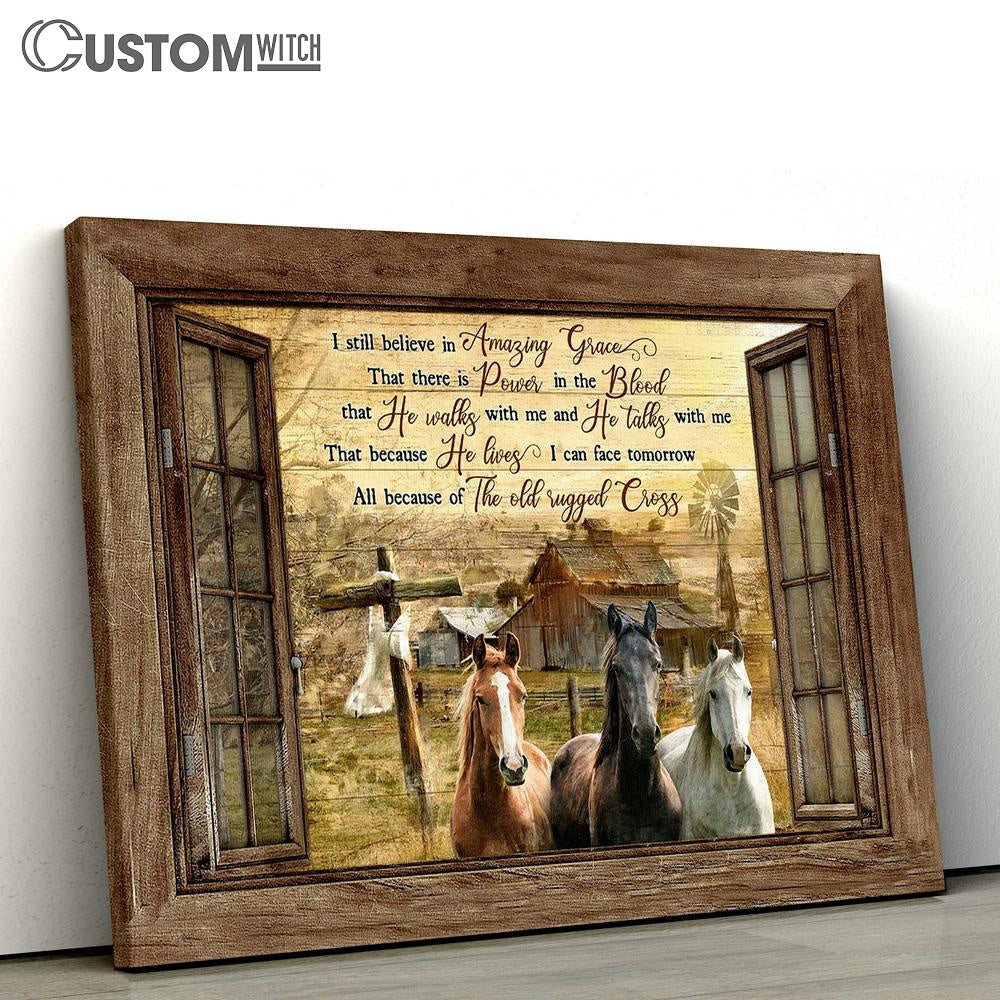 Old Barn Horses I Still Believe In Amazing Grace Wall Art Canvas - Christian Wall Decor - Gifts For Horse Lovers