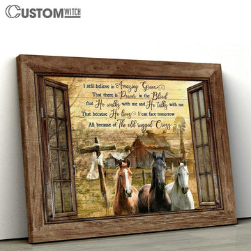 Old Barn Horses I Still Believe In Amazing Grace Wall Art Canvas - Christian Wall Decor - Gifts For Horse Lovers