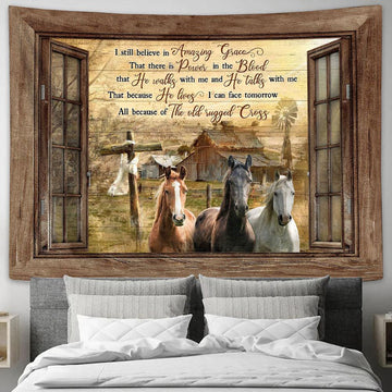 Old Barn Horses I Still Believe In Amazing Grace Wall Art Tapestry - Christian Wall Decor - Gifts For Horse Lovers