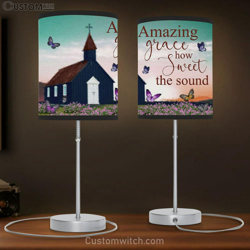 Old Country Church - Amazing Grace How Sweet The Sound Table Lamp Gift - Christian Bedroom Decor