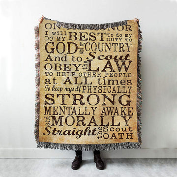 On My Honor I Will Do My Best Straight The Scout Oath Woven Throw Blanket - Christian Wall Woven Blanket - Religious Woven Blanket Prints