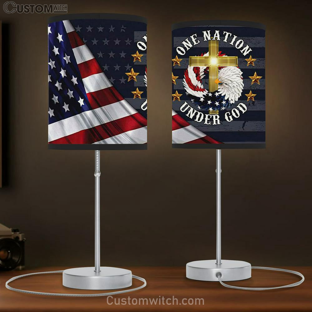 One Nation Under God American Flag Christian Table Lamp Gift Print - Christian Bedroom Decor