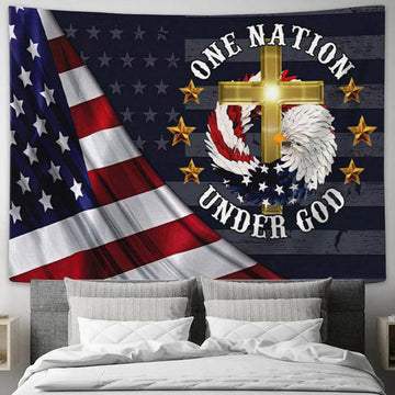 One Nation Under God American Flag Christian Tapestry Wall Art Print - Christian Wall Decor