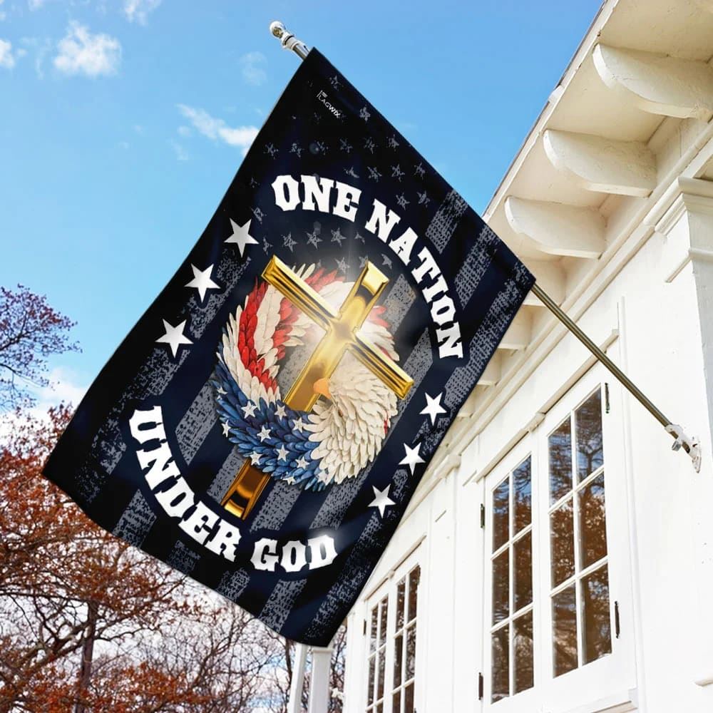 One Nation Under God Christian Wreath House Flags, Christian Flag, Scripture Flag, Garden Banner
