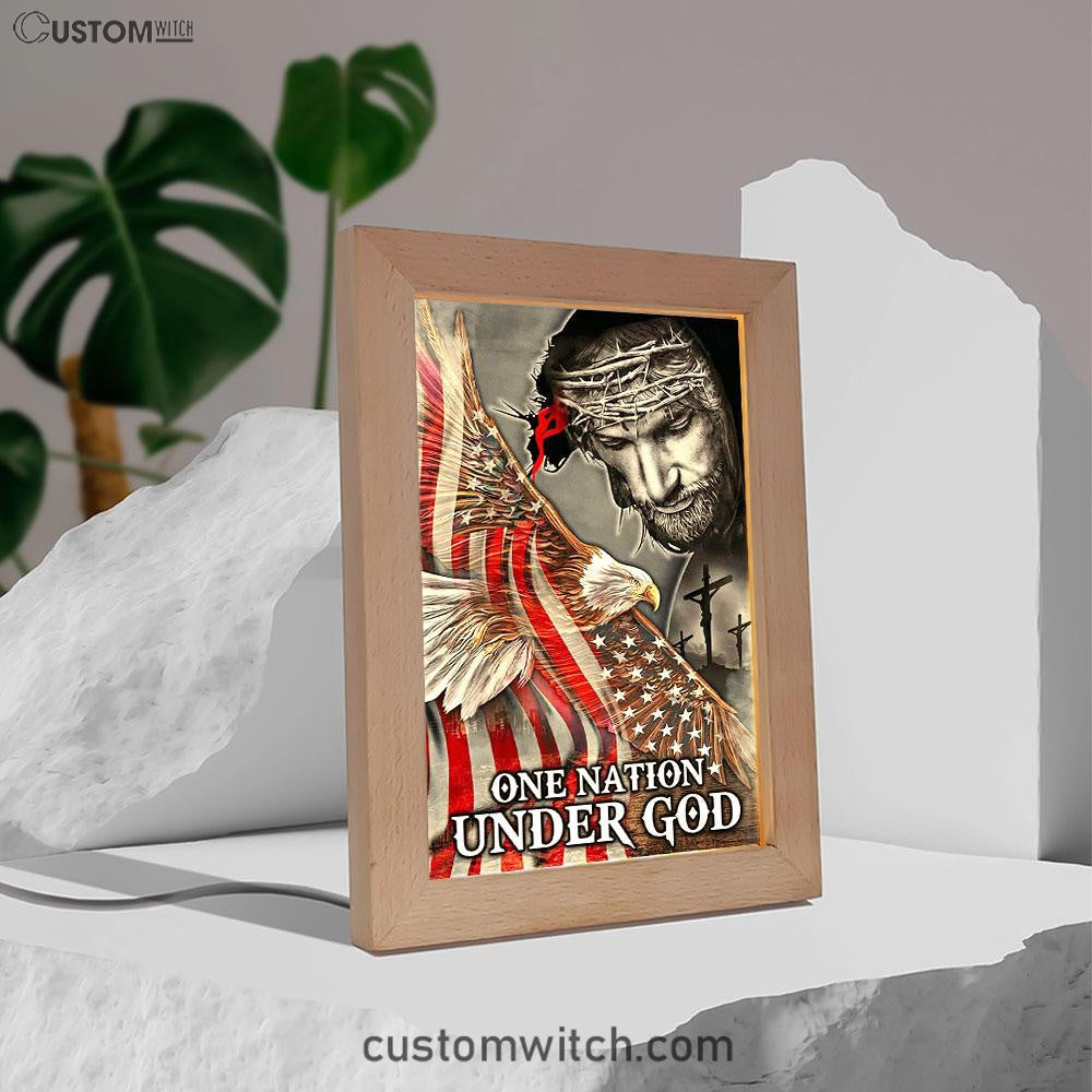 One Nation Under God Frame Lamp Art - Christian Frame Lamp - Religious Gifts Night Light