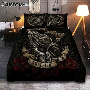 Only God Can Judge Me Hand Pray Quilt Bedding Set Prints - Christian Cover Twin Bedding Decor - Bible Verse Quilt Bedding Set Art