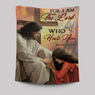 Orange Sunset, Cross, Jesus Painting, For I Am The Lord Tapestry