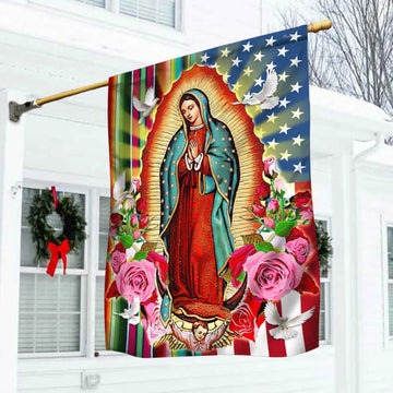 Our Lady of Guadalupe Serape Mexican American House Flag, Outdoor Religious Flags, Christian Flag, Scripture Flag, Garden Banner