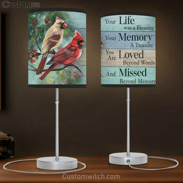 Our Life Was A Blessing Cardinal Cranberry Tree Large Table Lamp - Christian Table Lamp Prints - Religious Table Lamp Art