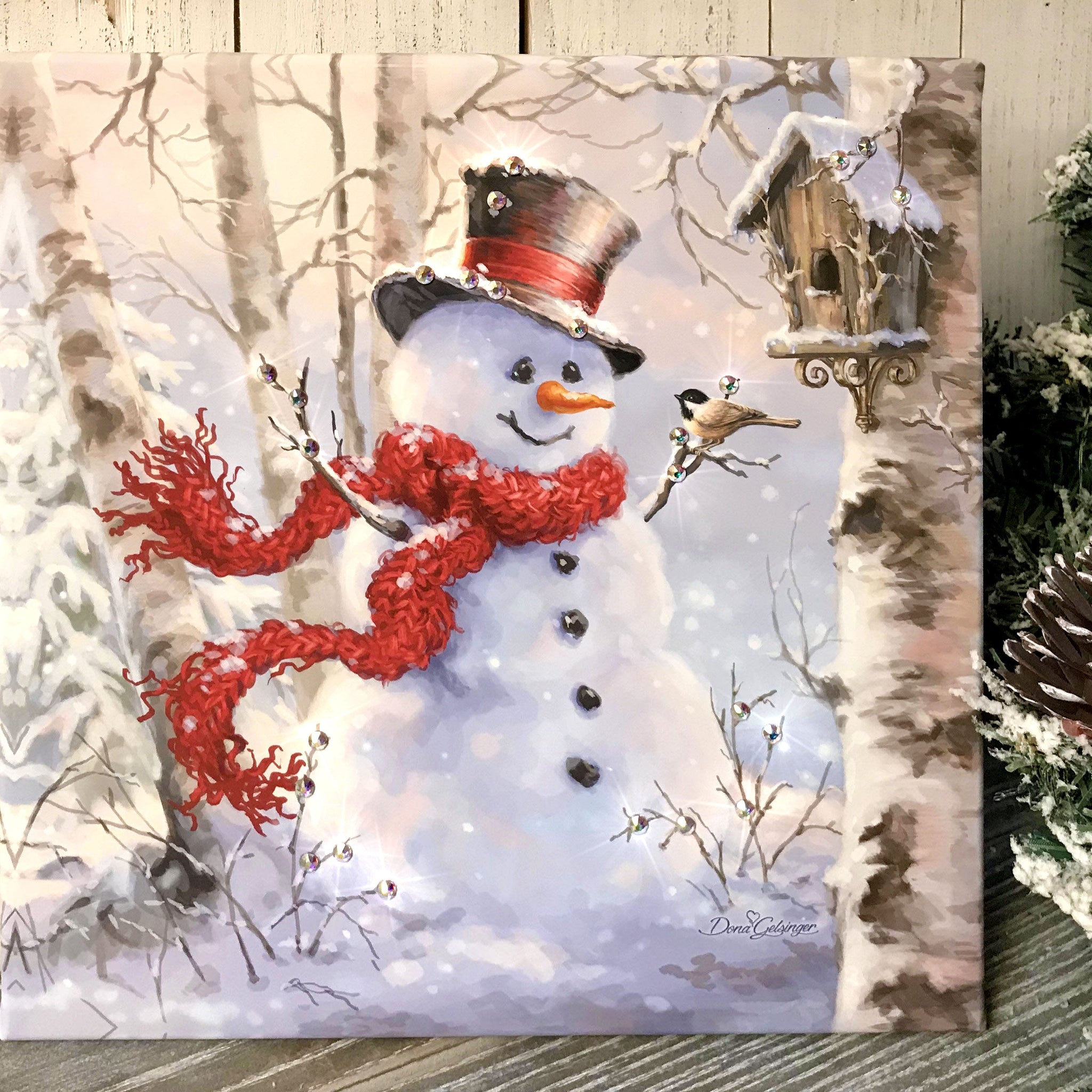 Birch Forest Snowman Pizazz Print with Dazzling Crystals