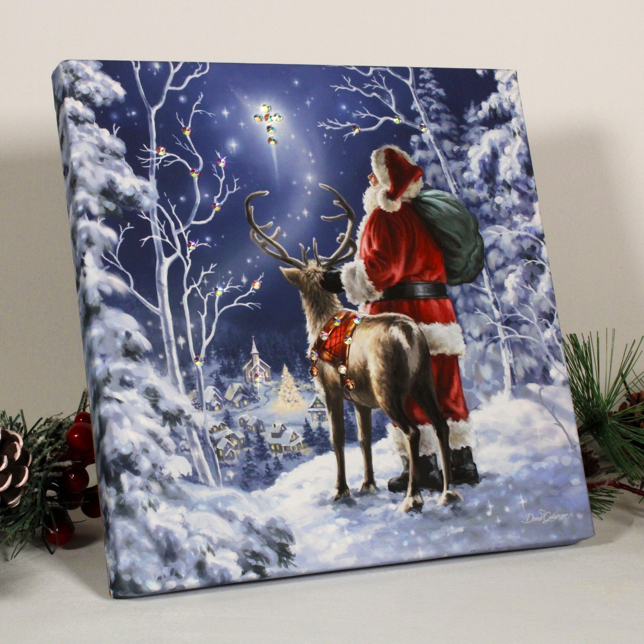 Starry Night Santa Pizazz Print with Dazzling Crystals