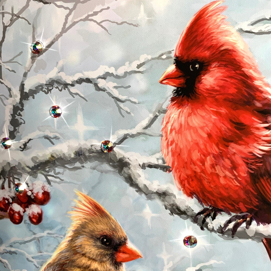 Winter Cardinals Pizazz Print with Dazzling Crystals