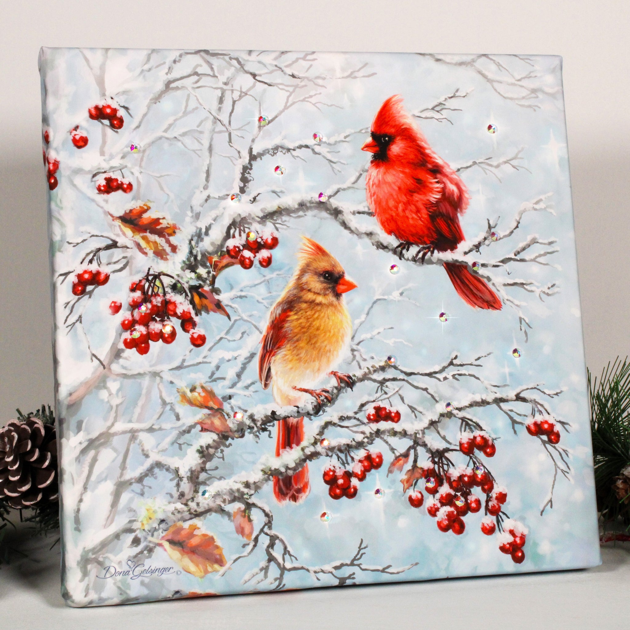 Winter Cardinals Pizazz Print with Dazzling Crystals