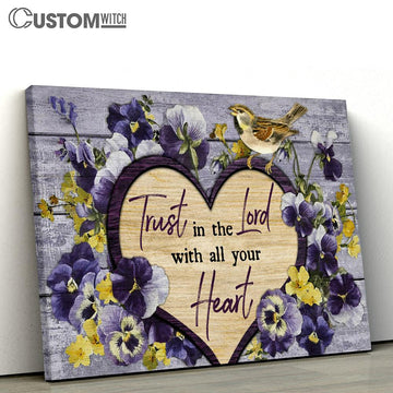 Pansy Flower Little Bird Trust In The Lord Large Canvas - Christian Canvas Prints - Religious Canvas Art