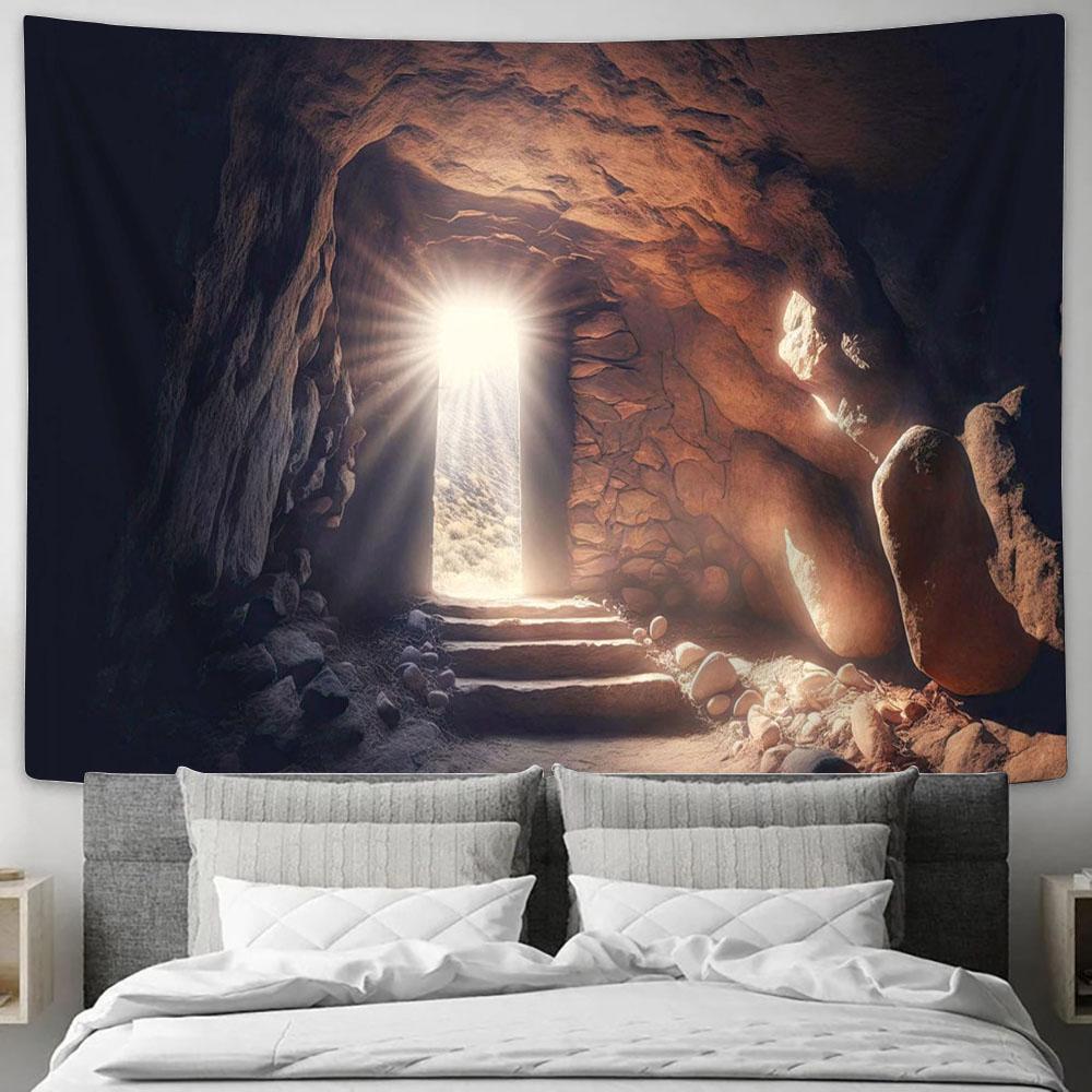 Passage Ancient Sacred Tomb Cave Tapestry Pictures - Faith Art - Christian Tapestry Wall Art Decor