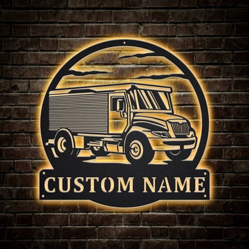 Personalization Armored Truck Monogram Metal Sign, Led Lights Armored Truck Metal Sign, Metal Wall Decor, Wall Hanging Art, Home Decor Sign