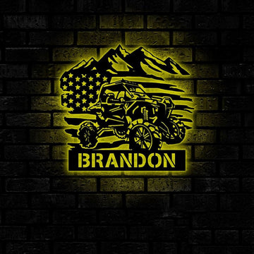 Personalization Atv Metal Wall Art Led Lights, US Flag ATV Sign, Metal Wall Decor, Wall Hanging Art, Home Decor Sign