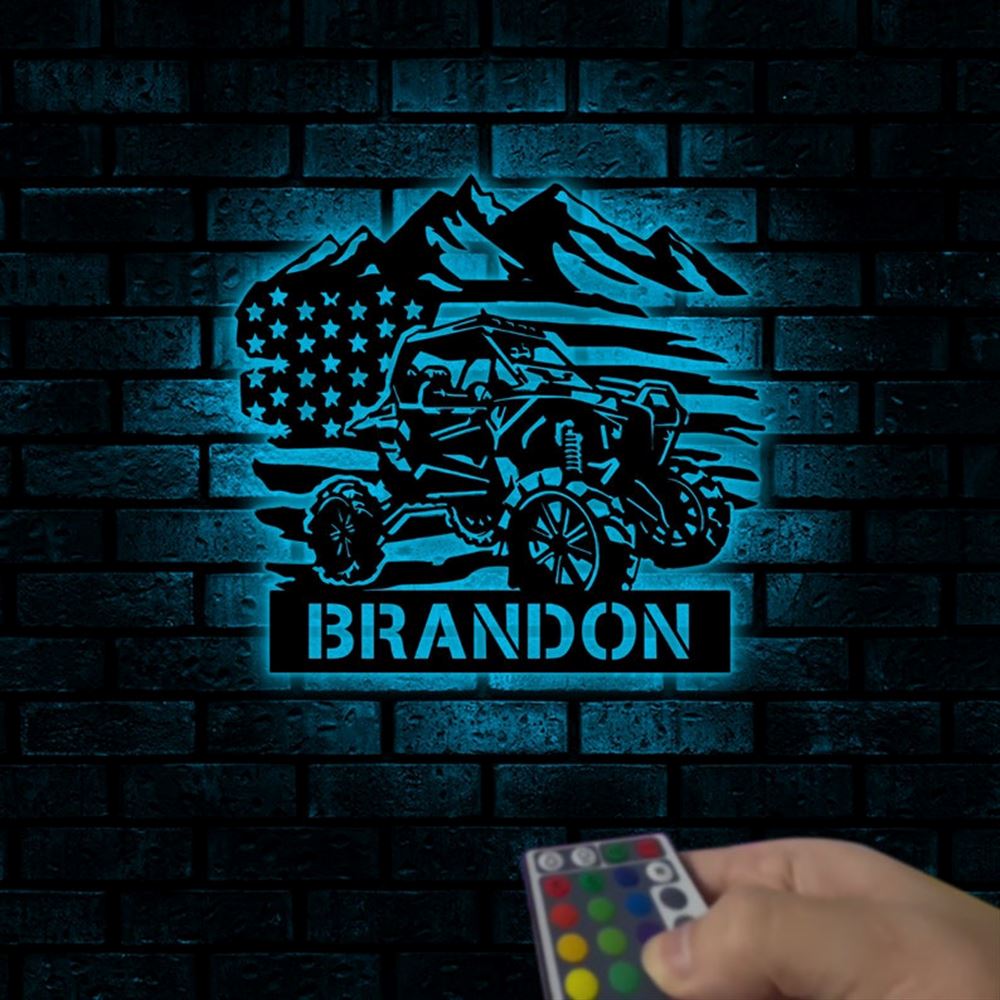 Personalization Atv Metal Wall Art Led Lights, US Flag ATV Sign, Metal Wall Decor, Wall Hanging Art, Home Decor Sign