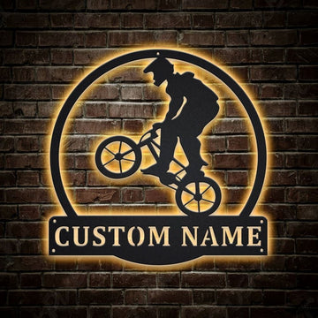 Personalization BMX Biker Metal Sign, Led Lights BMX Cycle Sport Metal Sign, Metal Wall Decor, Wall Hanging Art, Home Decor Sign