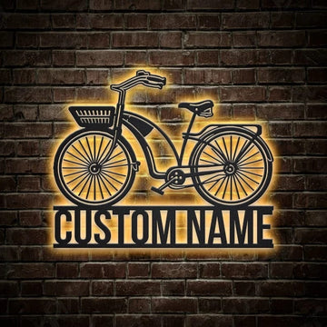 Personalization Bicycle Sport Girl Monogram Metal Sign, Led Lights Bicycle Sport Metal Sign, Metal Wall Decor, Wall Hanging Art, Home Decor Sign
