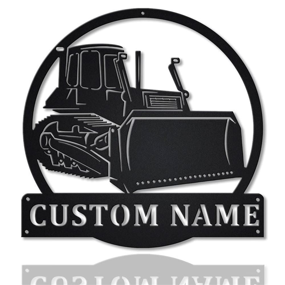 Personalization Bulldozer Truck Monogram Metal Sign, Led Lights Bulldozer Metal Sign, Metal Wall Decor, Wall Hanging Art, Home Decor Sign