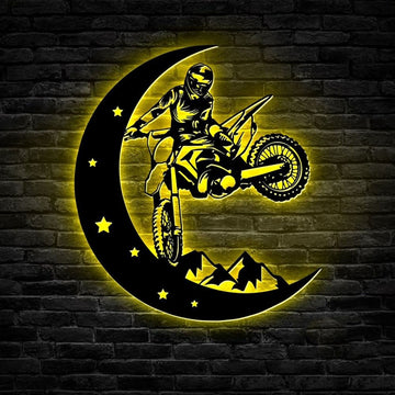 Personalization Dirt Bike Moon Sign, Metal Wall Art, Dirt Bike Metal Sign, Led Lights, Metal Wall Decor, Wall Hanging Art, Home Decor Sign