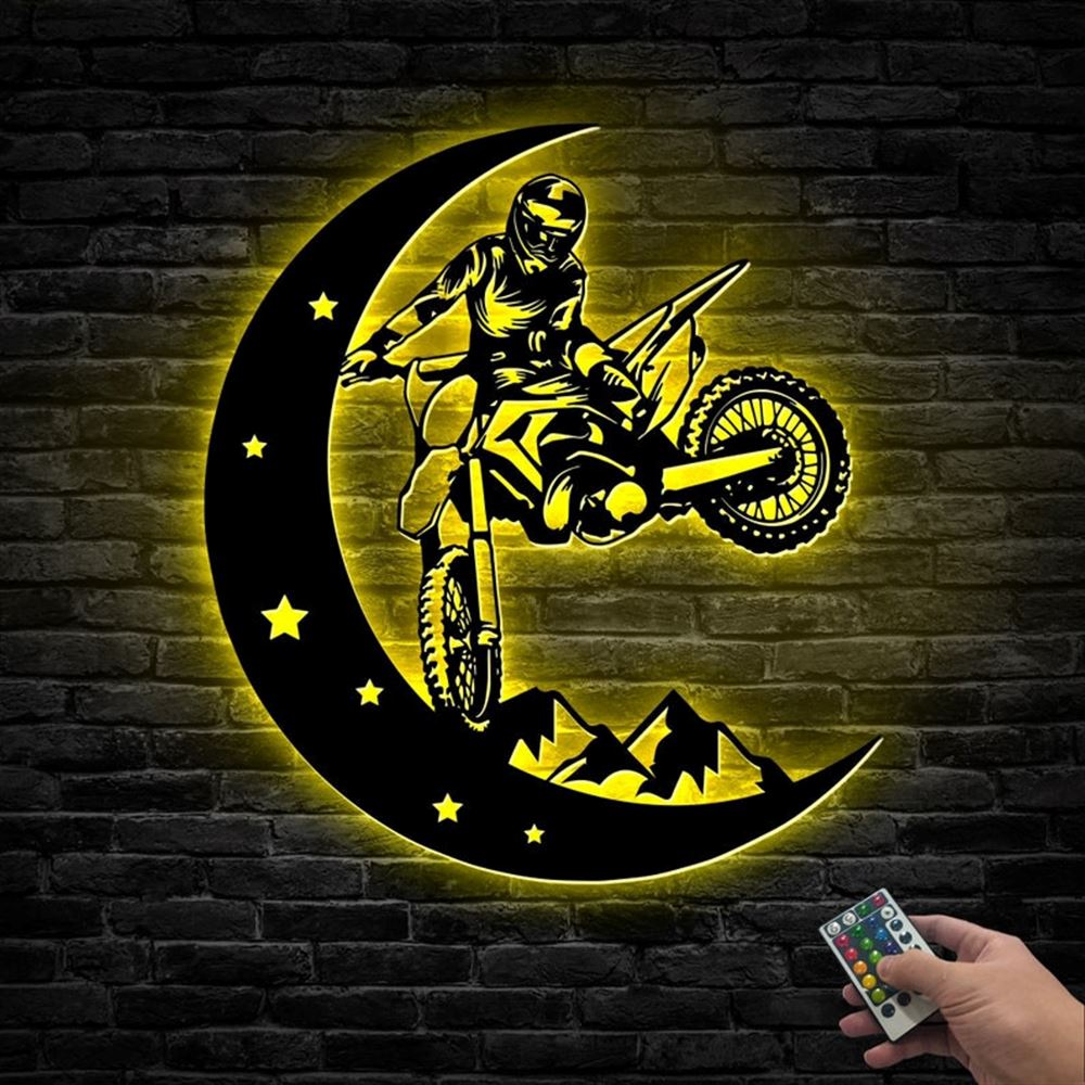 Personalization Dirt Bike Moon Sign, Metal Wall Art, Dirt Bike Metal Sign, Led Lights, Metal Wall Decor, Wall Hanging Art, Home Decor Sign