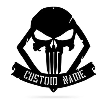 Personalization Distressed Skull Monogram Sign, Cut Metal Sign, Metal House Sign, Metal Wall Decor, Wall Hanging Art, Home Decor Sign