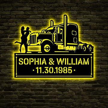 Personalization Trucker Couple Metal Sign, Led Trucker Sign, Anniversary Sign, Metal Wall Decor, Wall Hanging Art, Home Decor Sign