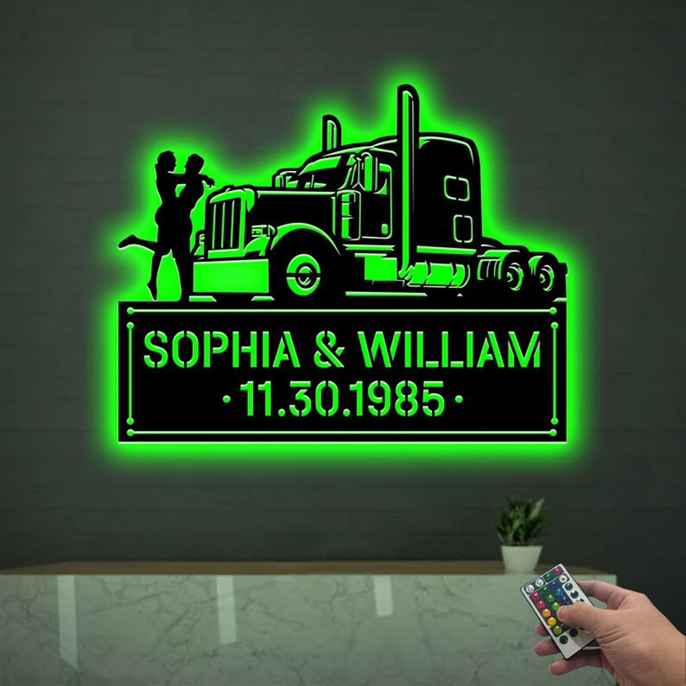 Personalization Trucker Couple Metal Sign, Led Trucker Sign, Anniversary Sign, Metal Wall Decor, Wall Hanging Art, Home Decor Sign