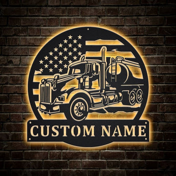 Personalization US Tanker Truck Metal Sign, Led Lights US Tanker Truck Metal Sign, Metal Wall Decor, Wall Hanging Art, Home Decor Sign