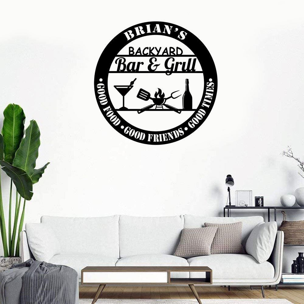 Personalized Backyard Bar &amp; Grill Metal Wall, Beer Metal Wall Art Sign, Bbq Outside Wall Decor