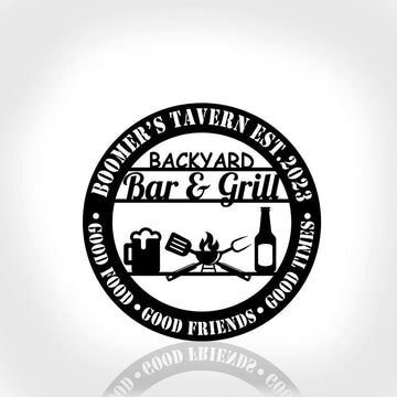 Personalized Backyard Bar &amp; Grill Metal Wall, Kitchen Metal Sign, Bbq Outside Wall Decor