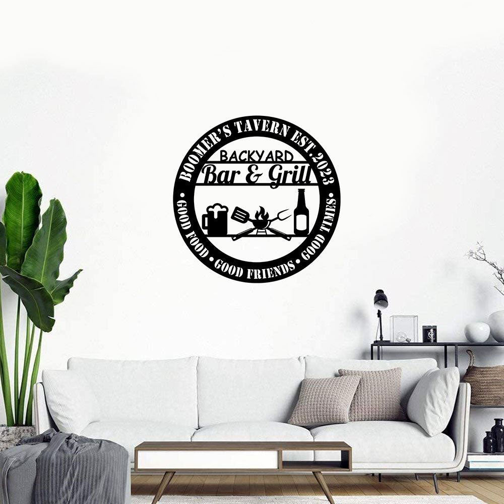 Personalized Backyard Bar &amp; Grill Metal Wall, Kitchen Metal Sign, Bbq Outside Wall Decor