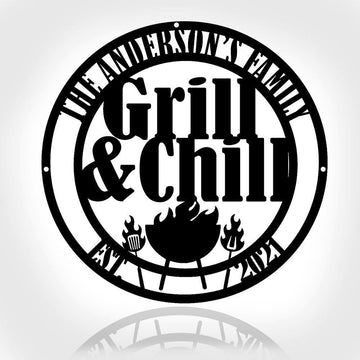 Personalized Backyard Bar &amp; Grill Metal Wall, Patio Metal Sign, Bbq Outside Decor, Metal Grill And Chill Sign
