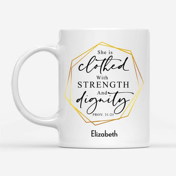 Personalized Christian Coffee Mug She Is Clothed With Strength And Dignity Custom, Christian Mug, Bible Mug, Faith Gift, Encouragement Gift