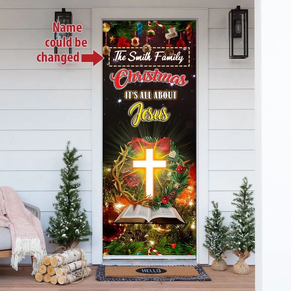 Personalized Christmas It&#39;s All About Jesus Door Cover, Christian Door Decor, Door Christian Church, Christian Door Plaques