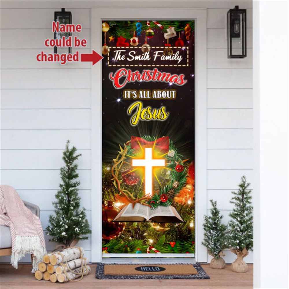 Personalized Christmas It&#39;s All About Jesus Door Cover, Christian Door Decor, Door Christian Church, Christian Door Plaques