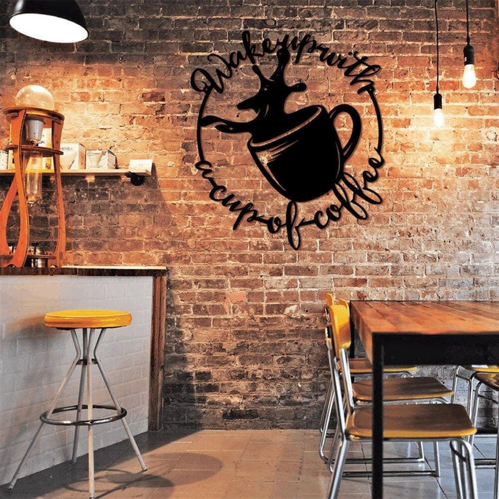 Personalized Coffee Bar Metal Wall, Wake Up With A Cup Of Coffee Metal Sign, Coffee Store Wall Art Decor, Gift For Coffee Lover, Bar Sign